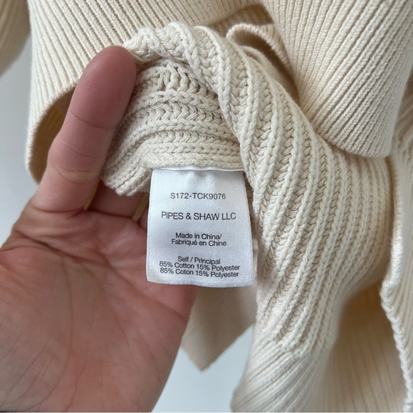 Veronica Beard Marley Cream Lace up Textured Knit Sweater ribbed half sleeve - Picture 6 of 7